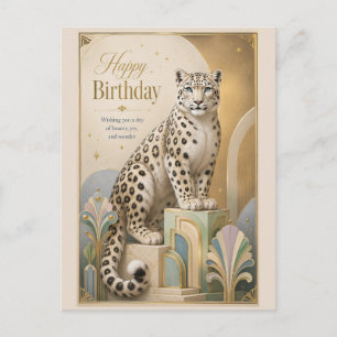 Cartão Postal De Festividades Aniversário do Leopardo da Neve Dourado Elegância