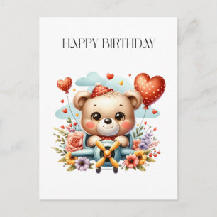 Cartão Postal De Festividades Aniversário do Piloto Ursinho