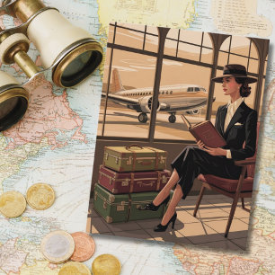 Cartão Postal De Festividades Aniversário Vintage Viagem Aeroporto Chic Elegante