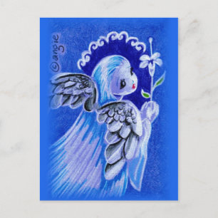Cartão Postal De Festividades Anjo azul bonito com lírio de páscoa