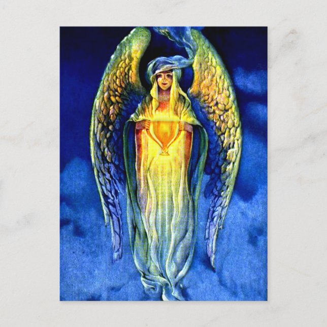 Cartão Postal De Festividades Anjo Azul no Espírito do Natal (Frente)