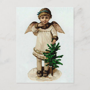 Cartão Postal De Festividades Anjo com árvore de Natal