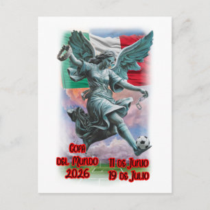 Cartão Postal De Festividades Anjo da Independência jogando Futebol em um