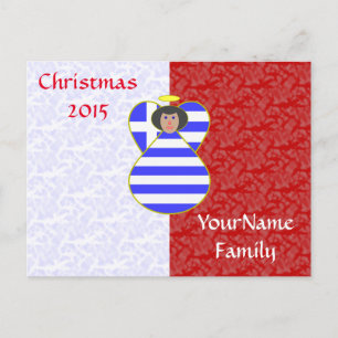 Cartão Postal De Festividades Anjo de Bandeira Grego com Cabelo Preto