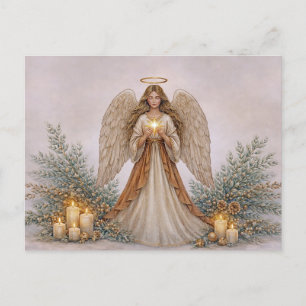 Cartão Postal De Festividades Anjo de Natal em Aquarela Neutra Suave