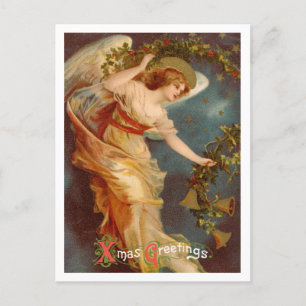 Cartão Postal De Festividades Anjo de Natal Vintage, Caligrafia de Boas Festas d