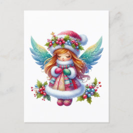 Cartão Postal De Festividades Anjo de Neve Natal
