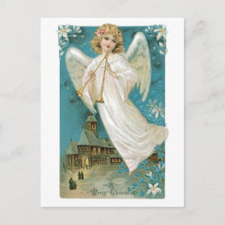 Cartão Postal De Festividades Anjo do natal vintage que joga a trombeta