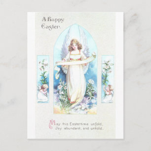 Cartão Postal De Festividades Anjo e páscoa do vintage da janela da igreja dos