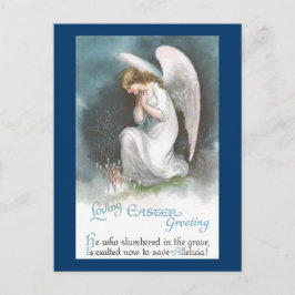 Cartão Postal De Festividades Anjo e páscoa do vintage das flores do açafrão