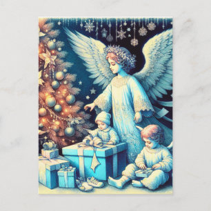 Cartão Postal De Festividades Anjo Guardião Antigo com Crianças