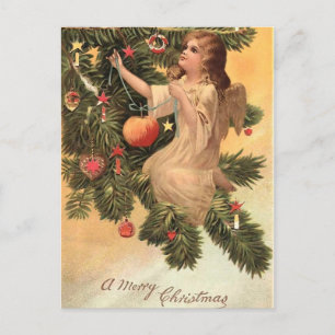 Cartão Postal De Festividades Anjo na Árvore de Natal