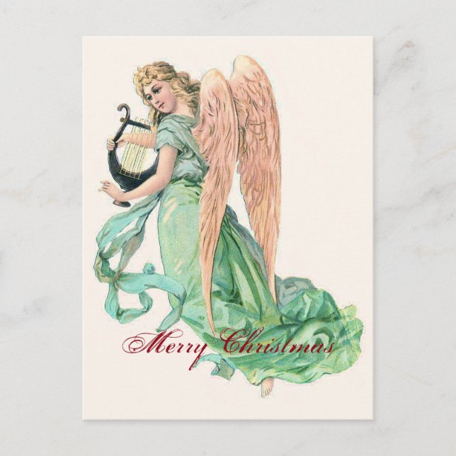 Cartão Postal De Festividades Anjo Natal com Harp (Frente)