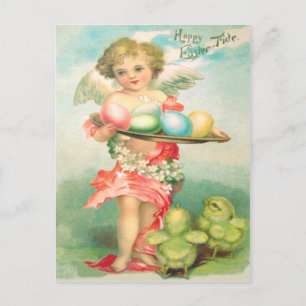 Cartão Postal De Festividades Anjo Querubim Ovo Colorido Páscoa Frango