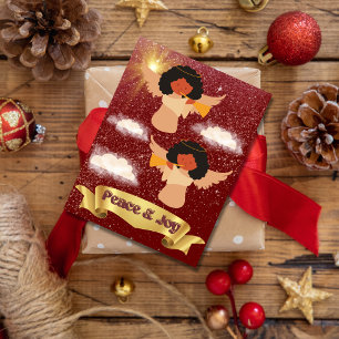 Cartão Postal De Festividades Anjos de Natal Afro-Americanos Paz e Alegria
