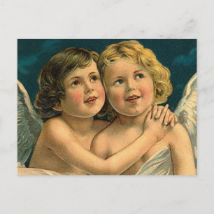 Cartão Postal De Festividades Anjos de Natal - Arte de Vintage