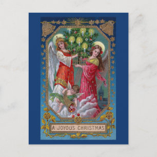 Cartão Postal De Festividades Anjos de Natal e Cherub com Árvore