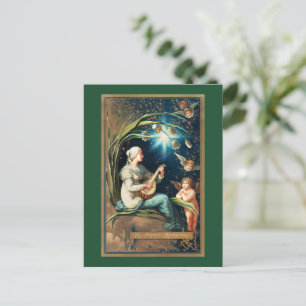 Cartão Postal De Festividades Anjos de Natal, estrelas, mulheres e lua