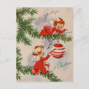 Cartão Postal De Festividades Anjos de Natal Vintage