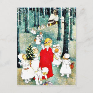 Cartão Postal De Festividades Anjos vão derramar com presentes