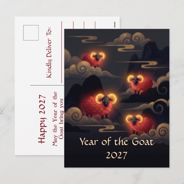 Cartão Postal De Festividades Ano do Bode 2027 (Frente/Verso)