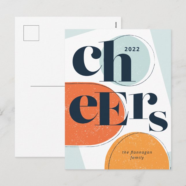 Cartão Postal De Festividades Ano Novo Abstrato Laranja Seafoam (Frente/Verso)