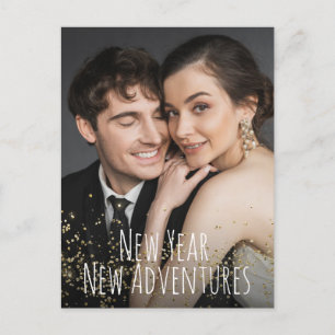 Cartão Postal De Festividades Ano Novo Aventuras Douradas Foto confetti