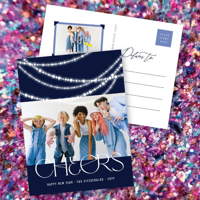 Cartão Postal De Festividades Ano Novo Cheios de Luz Espumante Foto Na moda (Criador carregado)