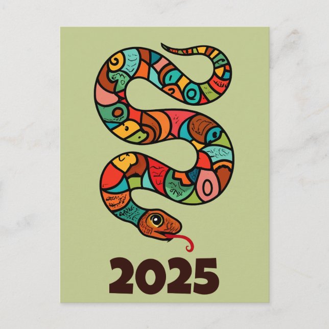 Cartão Postal De Festividades Ano Novo Chinês Da Madeira Cobra 2025 (Frente)