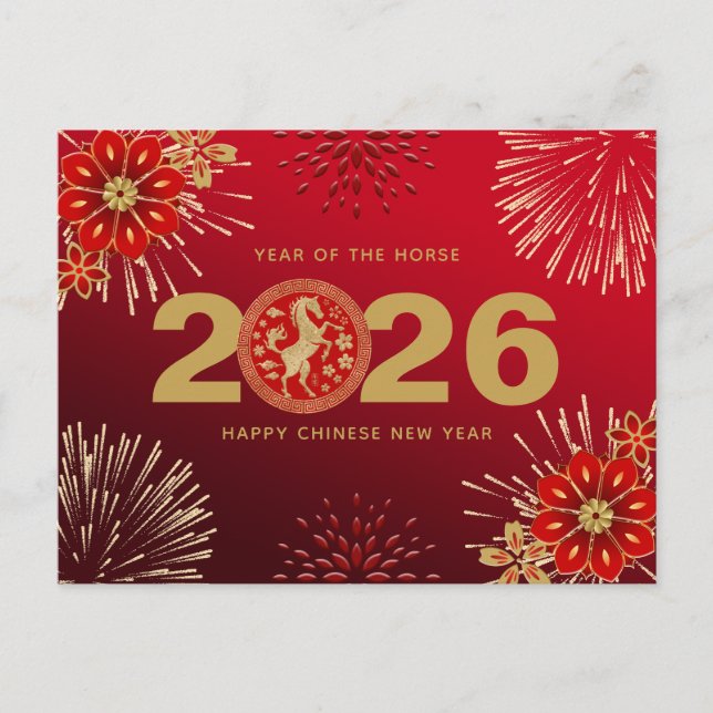 Cartão Postal De Festividades Ano Novo Chinês Dourado Vermelho do Coelho (Frente)