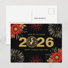 Cartão Postal De Festividades Ano Novo Chinês Ouro Preto do Cavalo