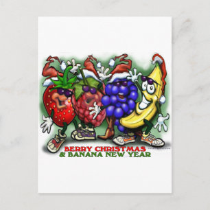 Cartão Postal De Festividades Ano Novo da Banana de Natal Berry