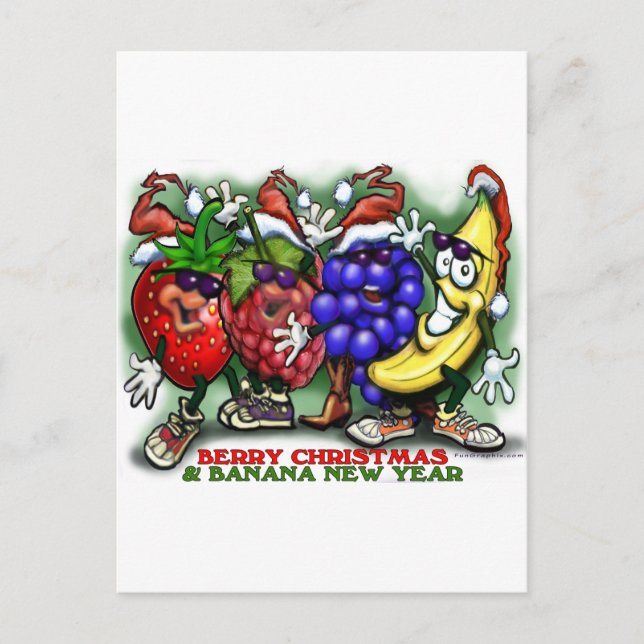 Cartão Postal De Festividades Ano Novo da Banana de Natal Berry (Frente)