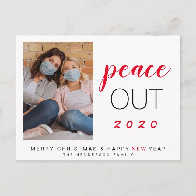 Cartão Postal De Festividades Ano Novo da Foto da Família Peace Out 2020 (Frente)