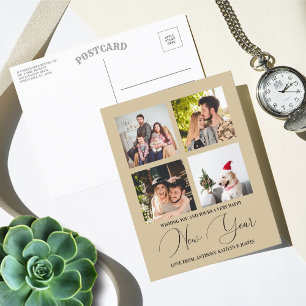 Cartão Postal De Festividades Ano Novo de Colagem de Fotografias com Script Mini