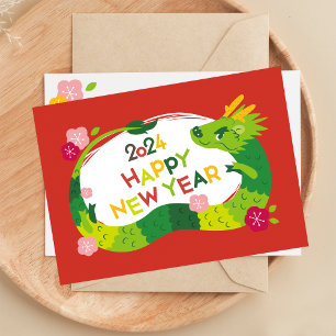Cartão Postal De Festividades Ano Novo Do Dragão Chinês 2024