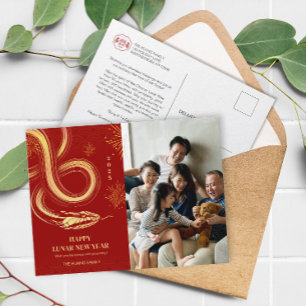 Cartão Postal De Festividades Ano Novo do Fogos de Artifício do Cobra 2025 Verme