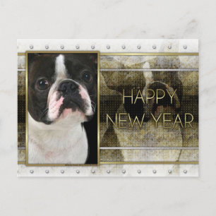 Cartão Postal De Festividades Ano Novo - Elegância do Ouro - Boston Terrier