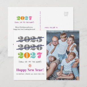 Cartão Postal De Festividades Ano Novo Engraçado Terceira Vez Foto Moderna Charm