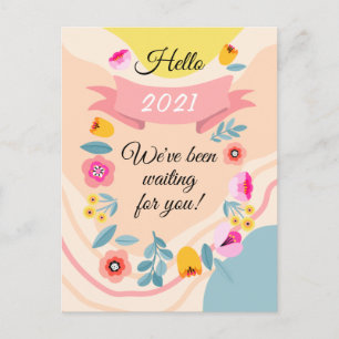 Cartão Postal De Festividades Ano Novo Floral de Quarentena de 2021