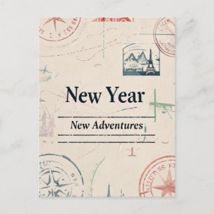 Cartão Postal De Festividades Ano Novo Novas Aventuras Saudação de Viagem