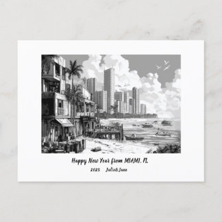Cartão Postal De Festividades Ano Novo Personalizado Feliz 2025 Miami