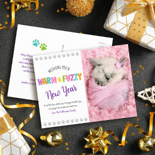 Cartão Postal De Festividades Ano Novo Quente e Fofo Fotografia de Pet Tipografi
