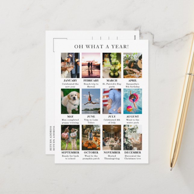 Cartão Postal De Festividades Ano Simples em Revisão Foto Natal Moderno (Frente/Verso In Situ)