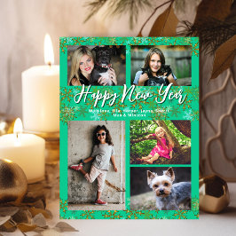 Cartão Postal De Festividades Anos novos Turquoise de Colagem de Fotos da Famíli