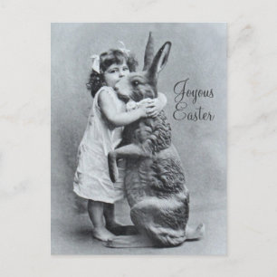 Cartão Postal De Festividades Antique Easter Post Card Giant Rabbit Girl Candy