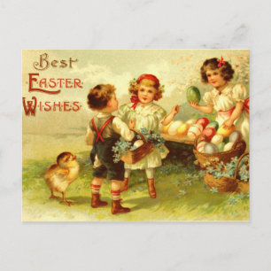 Cartão Postal De Festividades Antique Easter Postcard Children Chicks Nostalgic