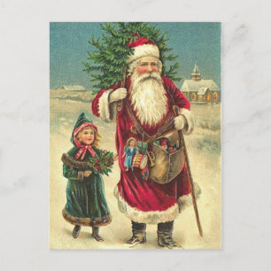 Cartão Postal De Festividades Antique Victorian Santa Tree Post Card