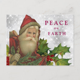 Cartão Postal De Festividades *~* AP44 Silver Vintage Papais noeis Holly PEACE F