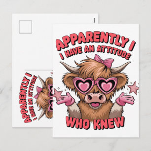 Cartão Postal De Festividades Aparentemente Eu Tenho Uma Atitude Design De Vaca